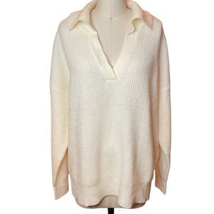 Lucky Brand Polo Pullover Sweater Soft Ivory Size Large EUC